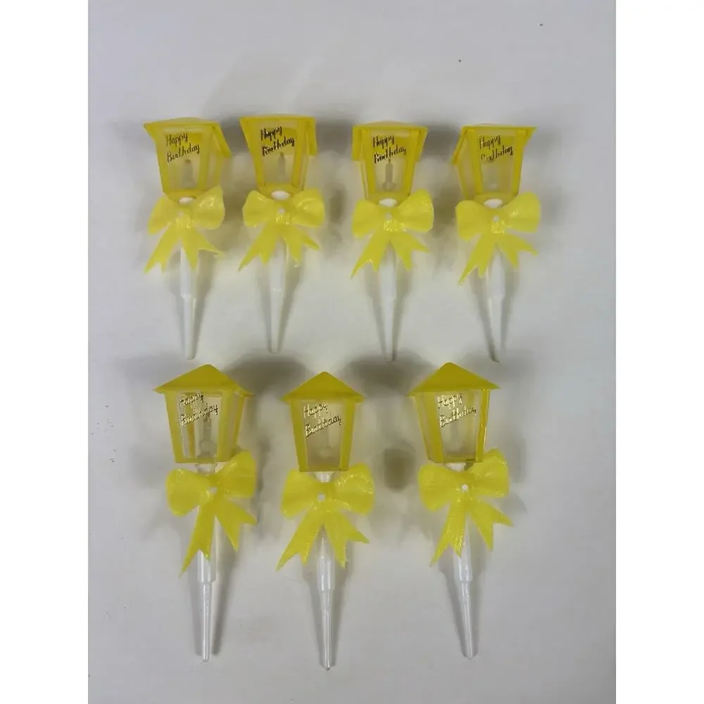 Vintage WILTON Happy Birthday Street Lamp Cake Toppers Decoration Yellow Qty 7